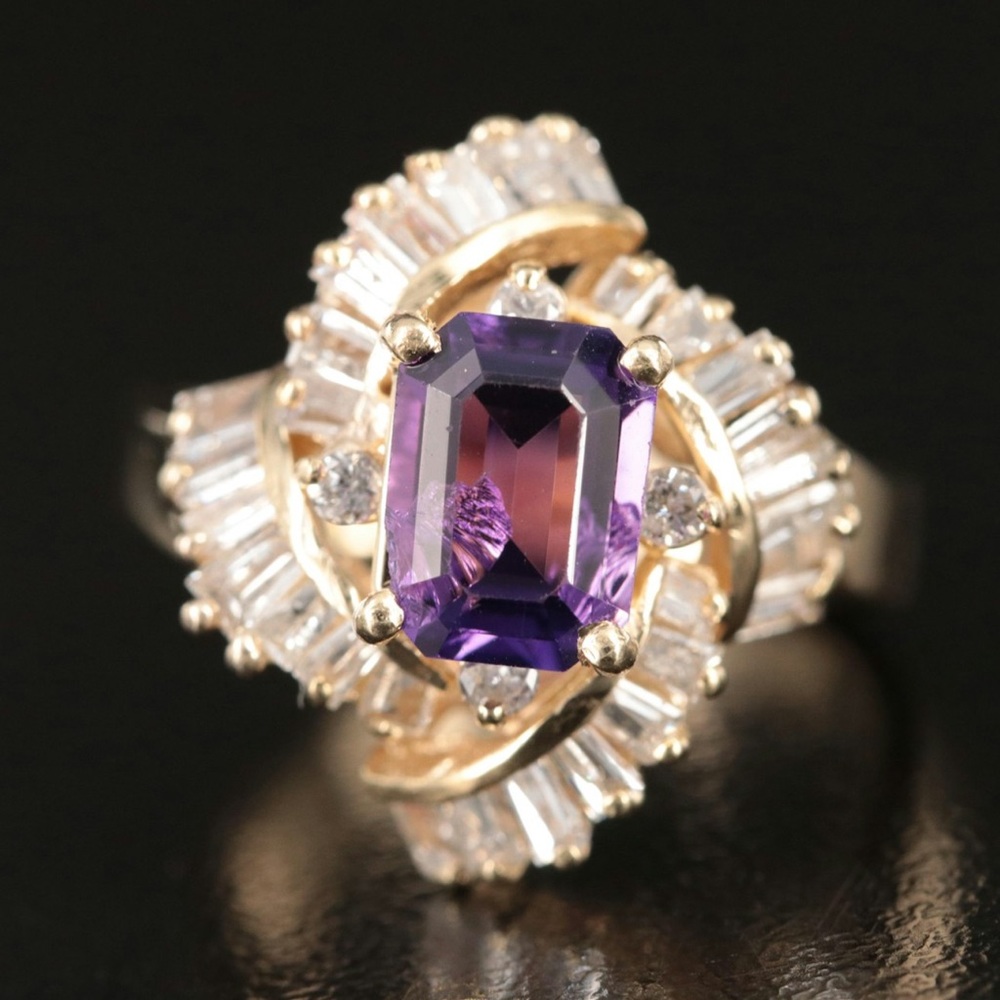 Diamond And Amethyst Ring 14kt Gold Size 6.25